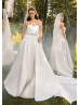 Strapless Ivory Pleated Satin Wedding Dress With Lace Jacket